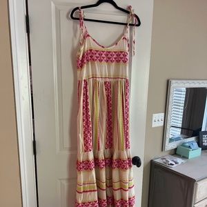Pink and Yellow Pearl and Caviar linen maxi dress